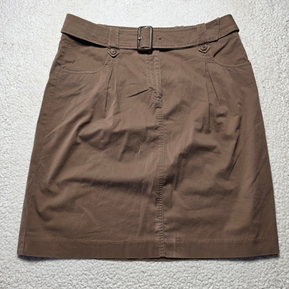 Talbots Womens Brown Stretch Cotton Belted A-Line Knee Length Skirt Size 14